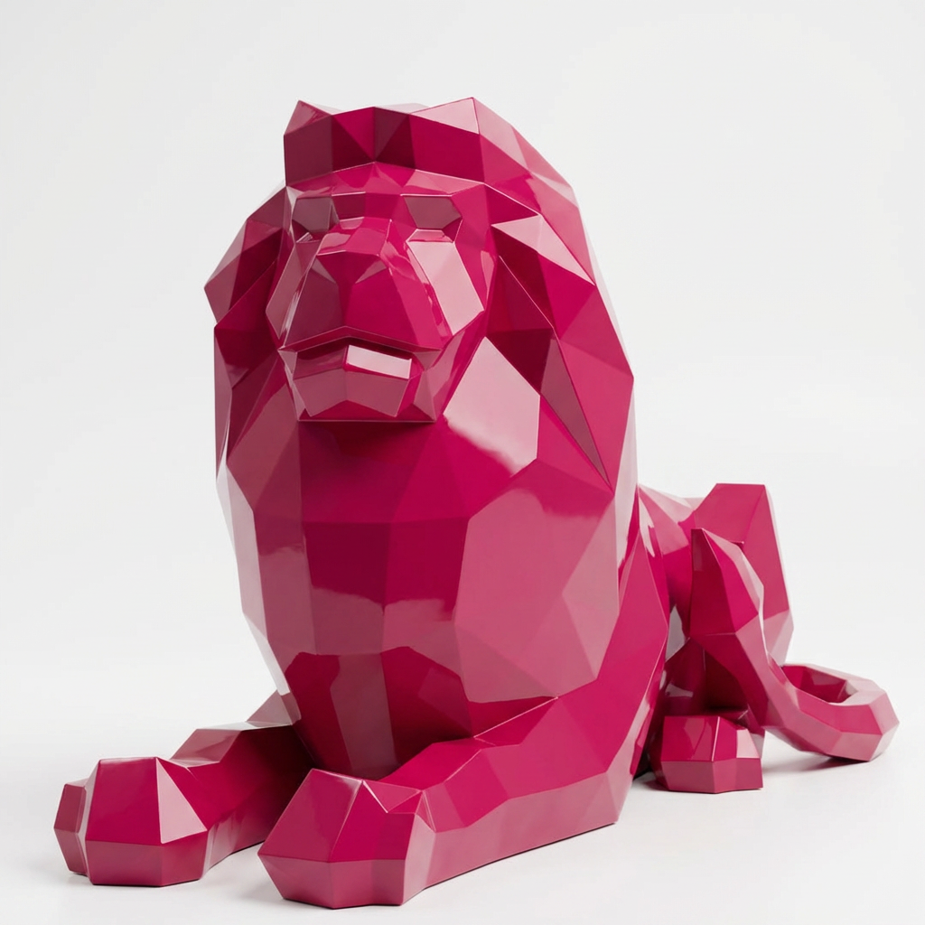 Grande Sculpture Lion Couché - Sculpture Origami
