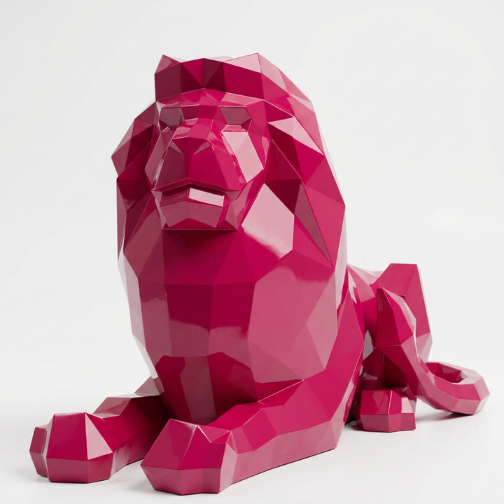 Grande Sculpture Lion Couché - Sculpture Origami