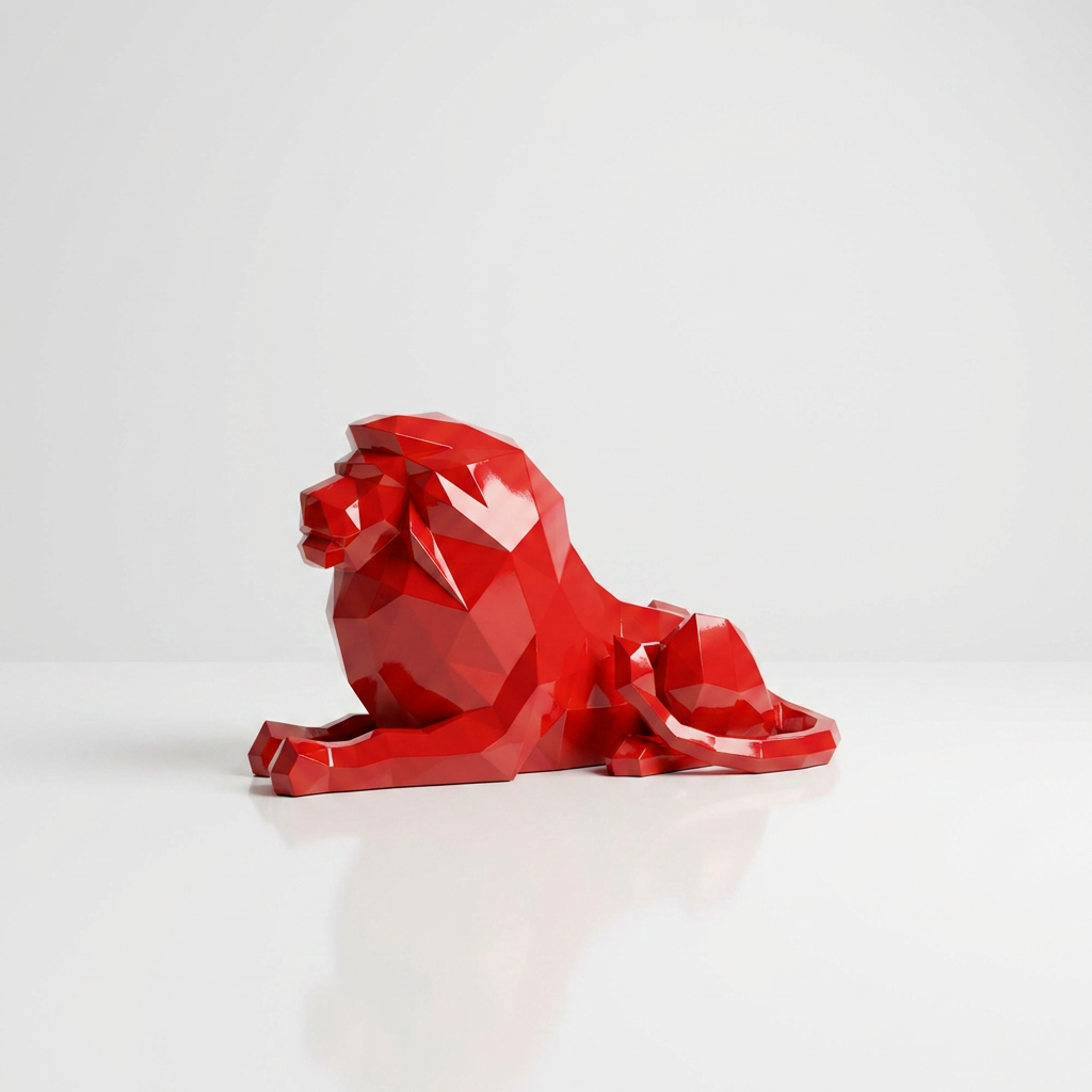 Grande Sculpture Lion Couché - Sculpture Origami