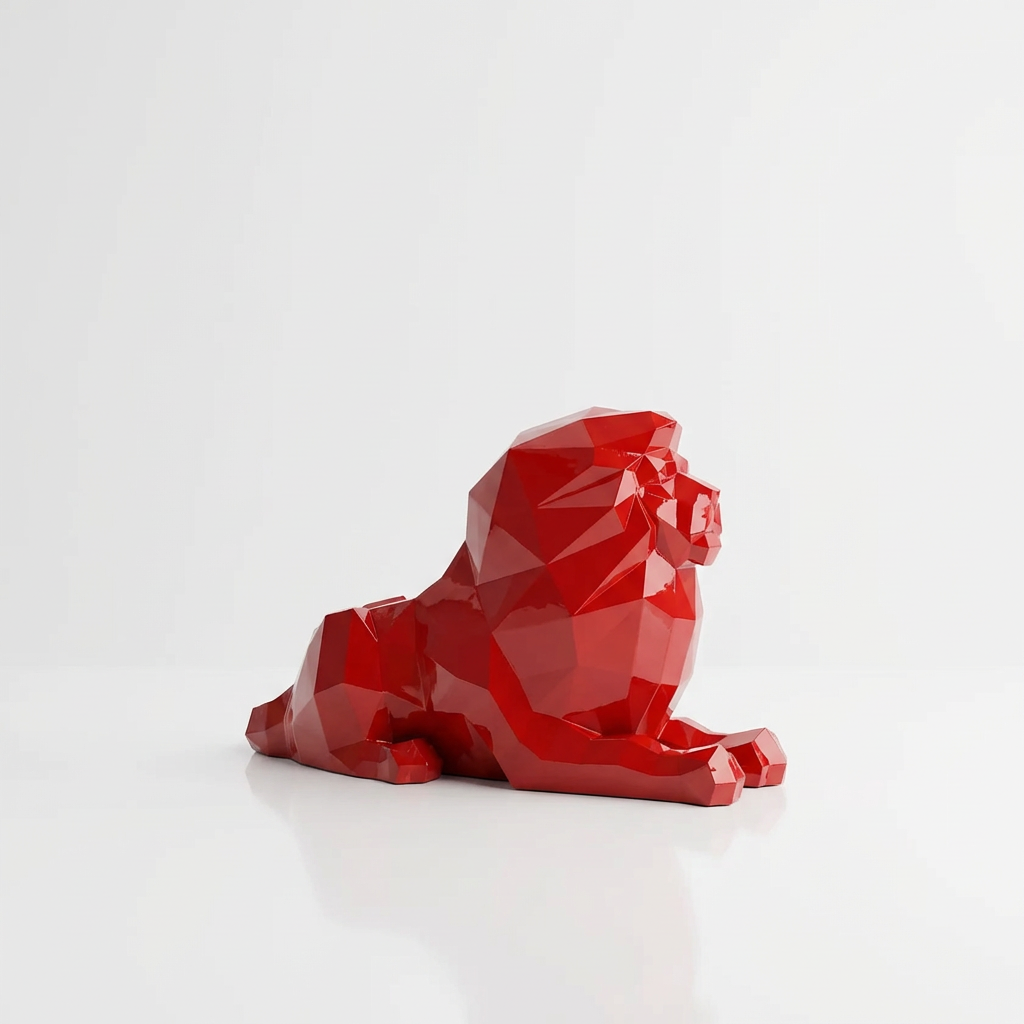 Grande Sculpture Lion Couché - Sculpture Origami