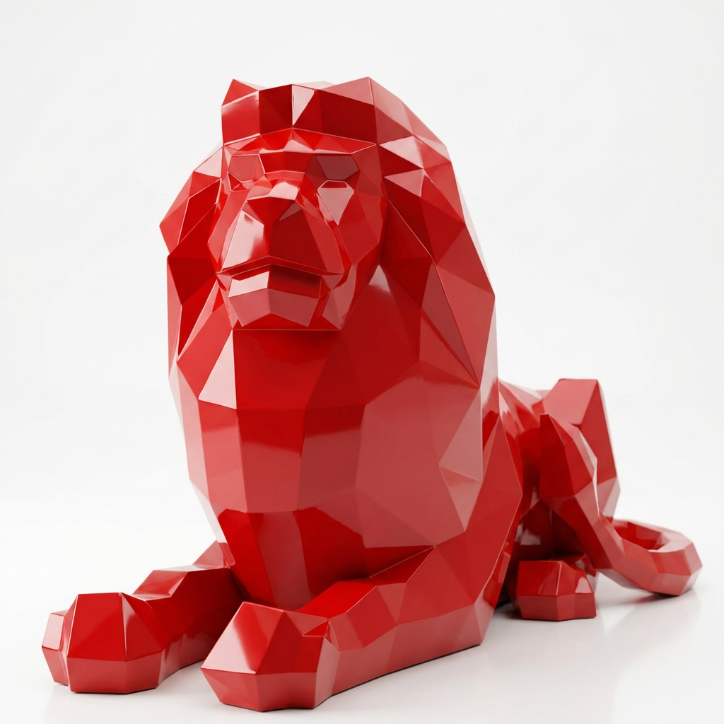 Grande Sculpture Lion Couché - Sculpture Origami
