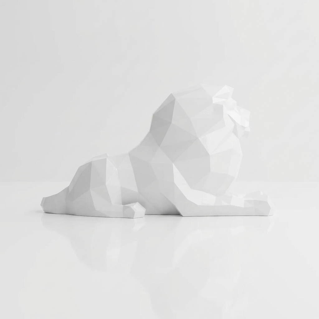 Grande Sculpture Lion Couché - Sculpture Origami