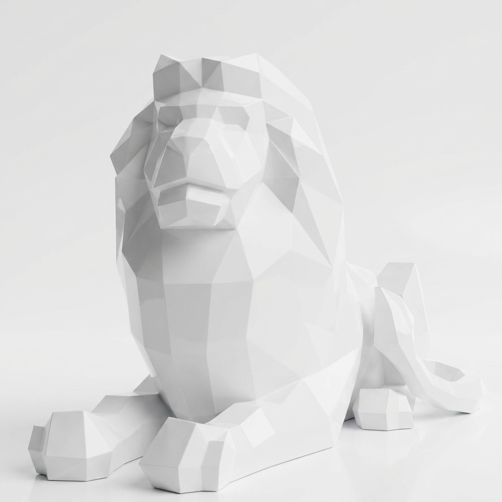 Grande Sculpture Lion Couché - Sculpture Origami