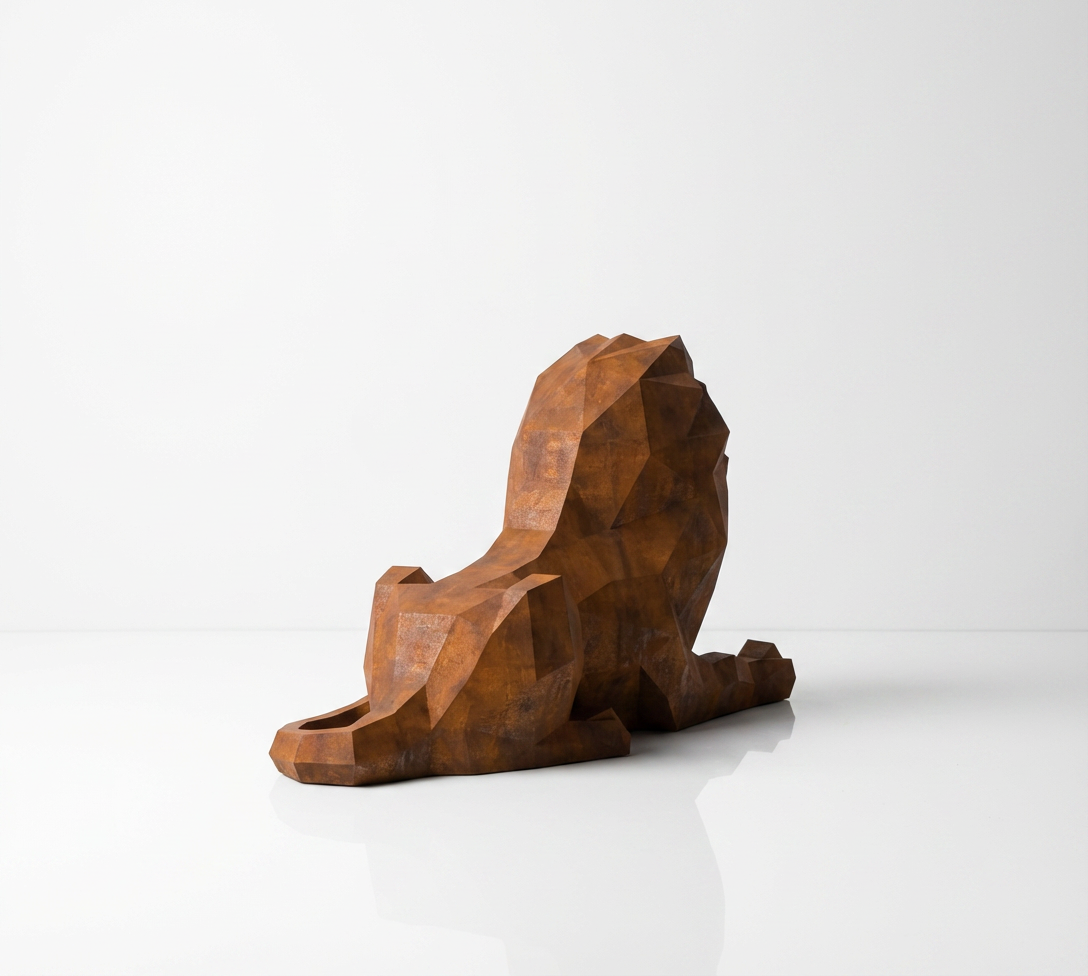 Grande Sculpture Lion Couché - Sculpture Origami