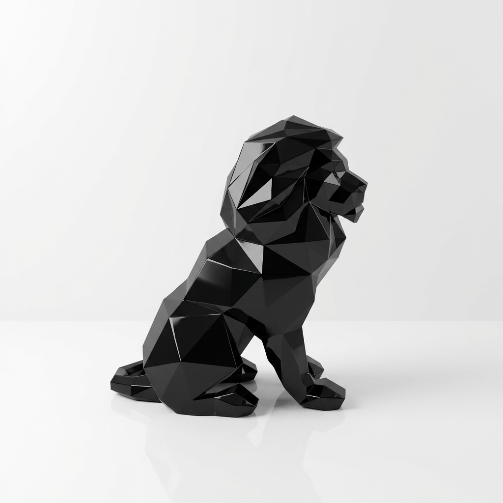 Grande Sculpture Lion Polygone en Résine - Sculpture Origami