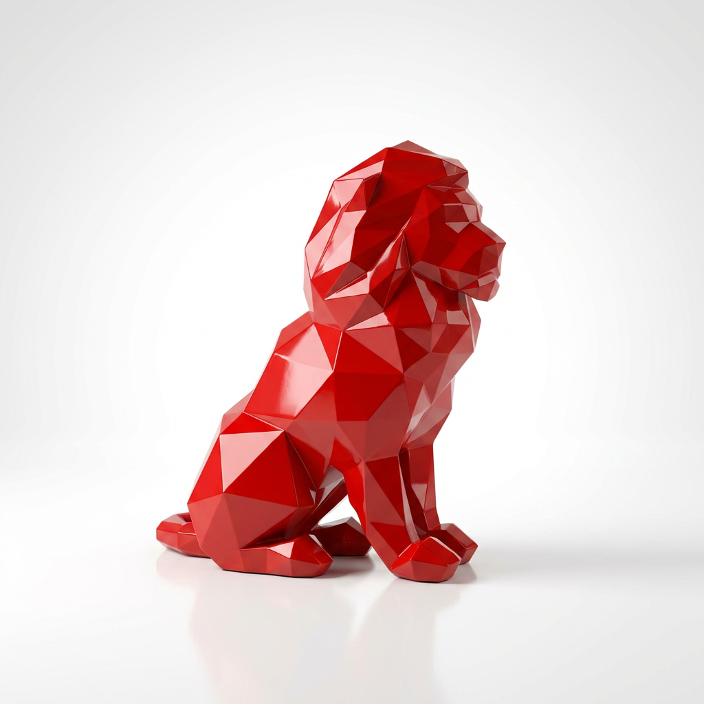 Grande Sculpture Lion Polygone en Résine - Sculpture Origami