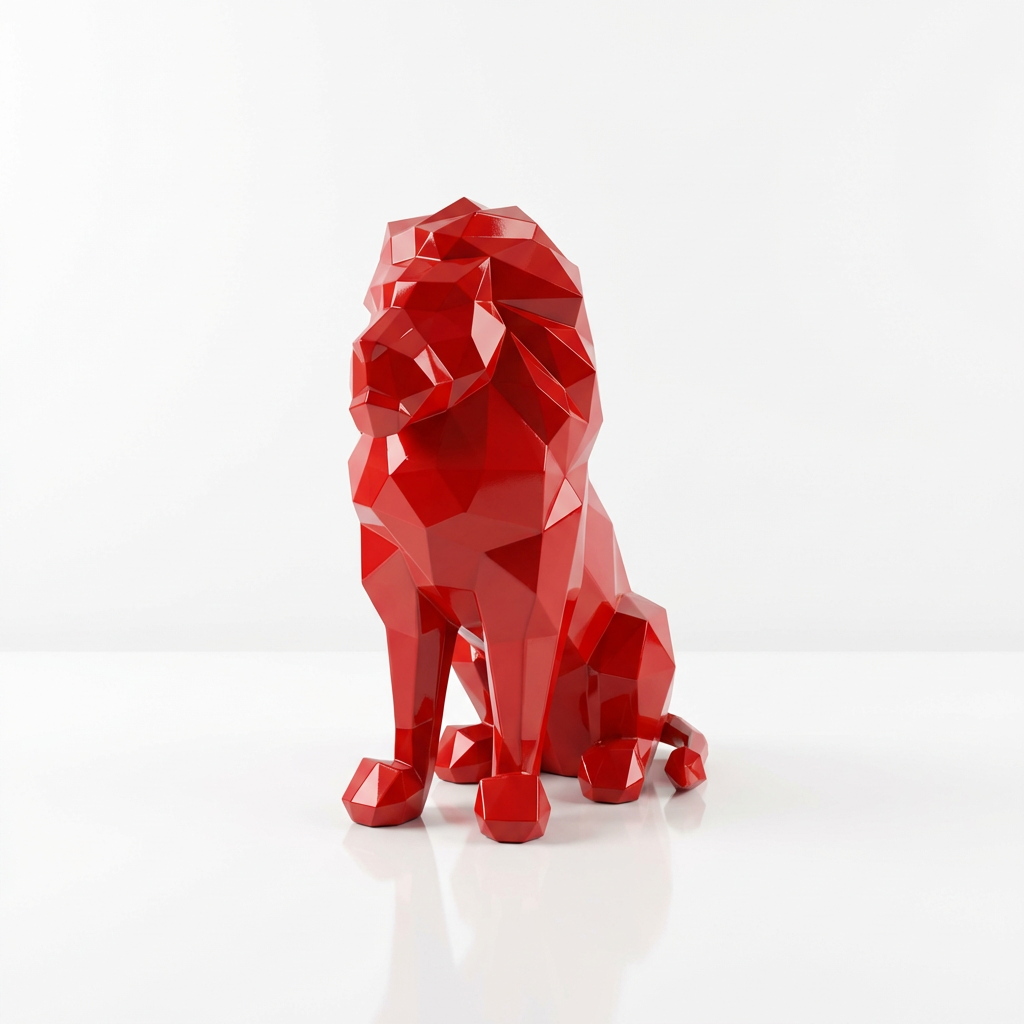 Grande Sculpture Lion Polygone en Résine - Sculpture Origami