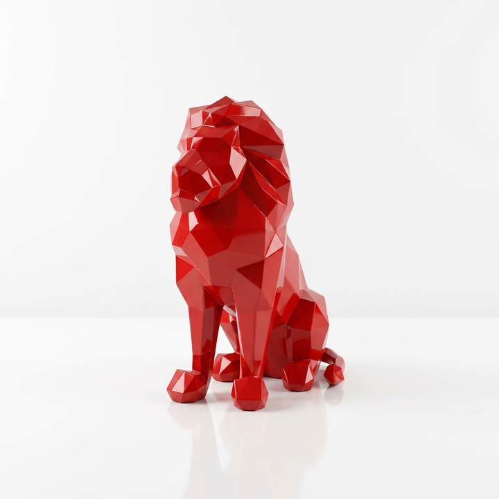 Grande Sculpture Lion Polygone en Résine - Sculpture Origami