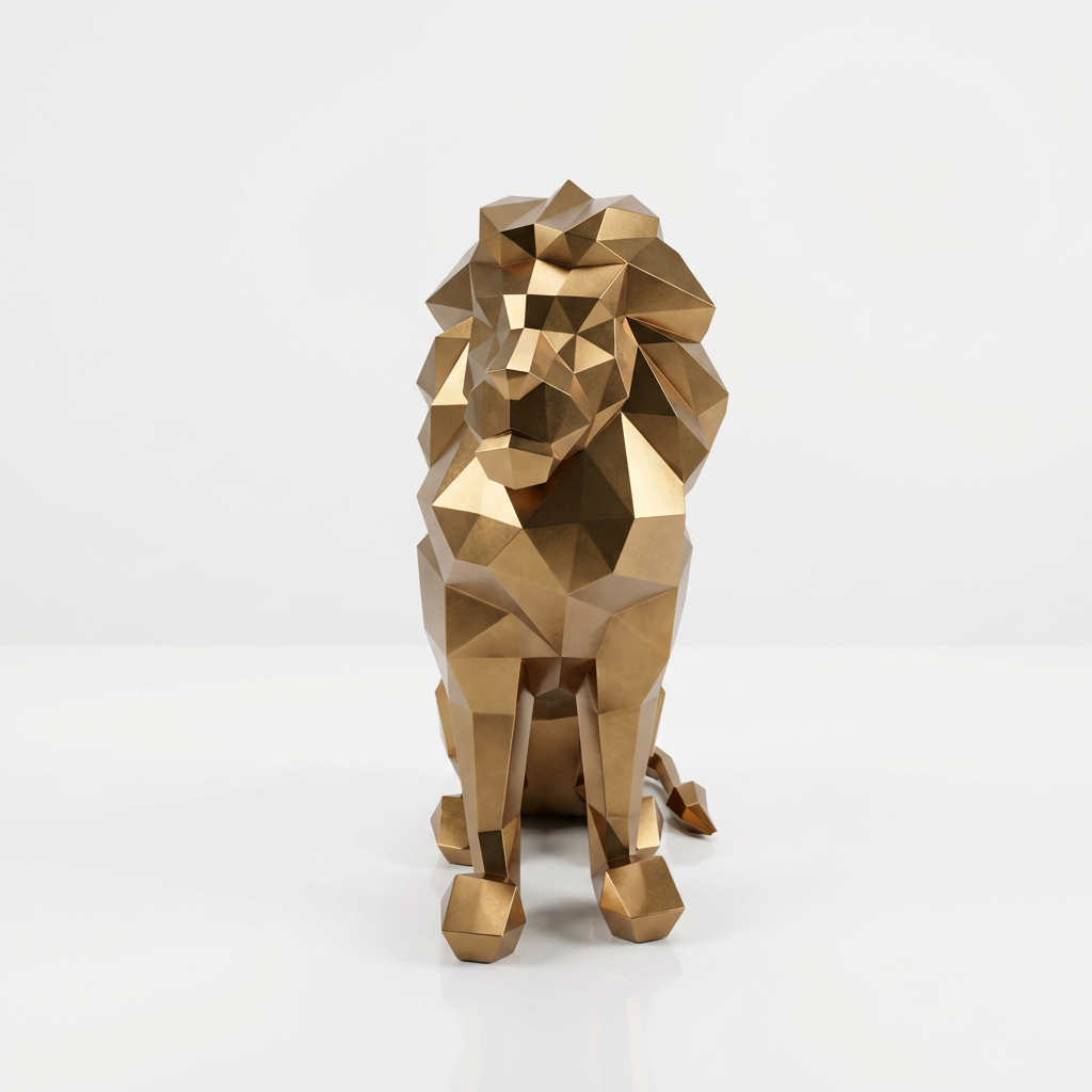 Grande Sculpture Lion Polygone - Sculpture Origami