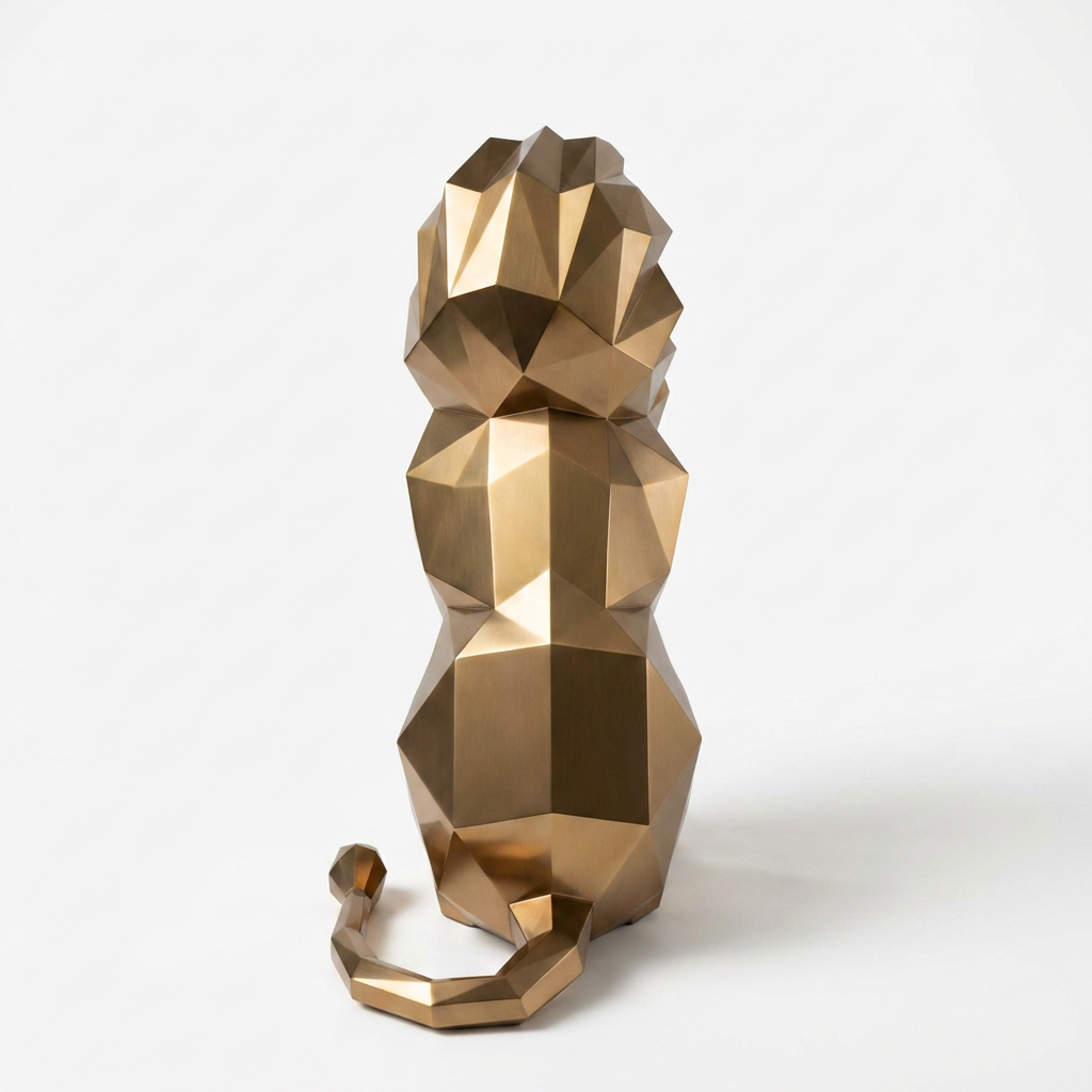 Grande Sculpture Lion Polygone - Sculpture Origami