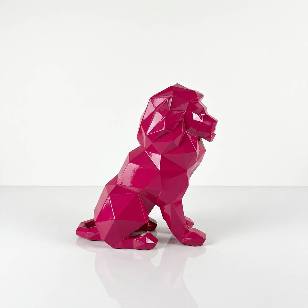 Grande Sculpture Lion Polygone en Résine - Sculpture Origami