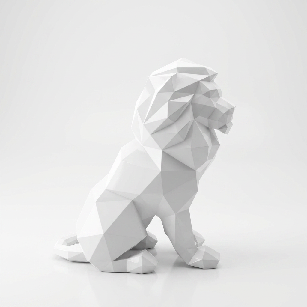 Grande Sculpture Lion Polygone en Résine - Sculpture Origami