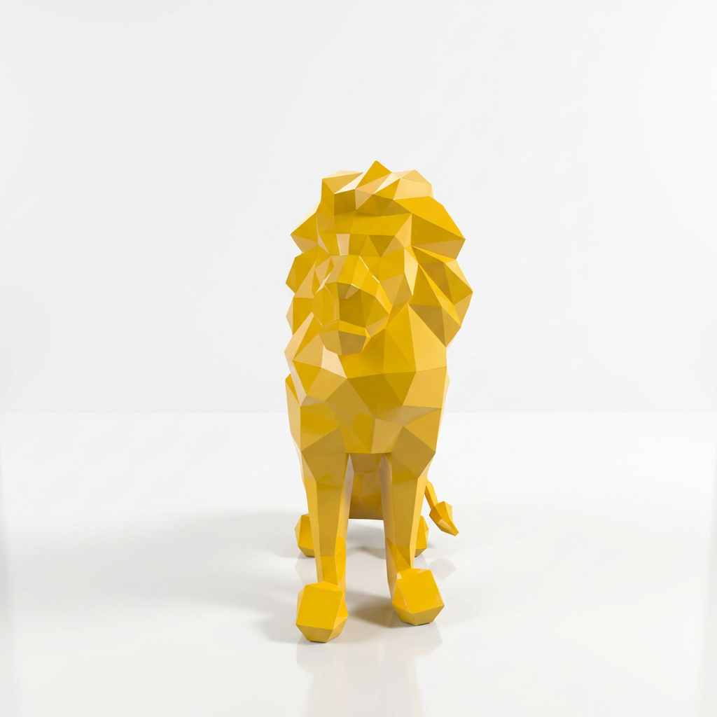 Grande Sculpture Lion Polygone en Résine - Sculpture Origami