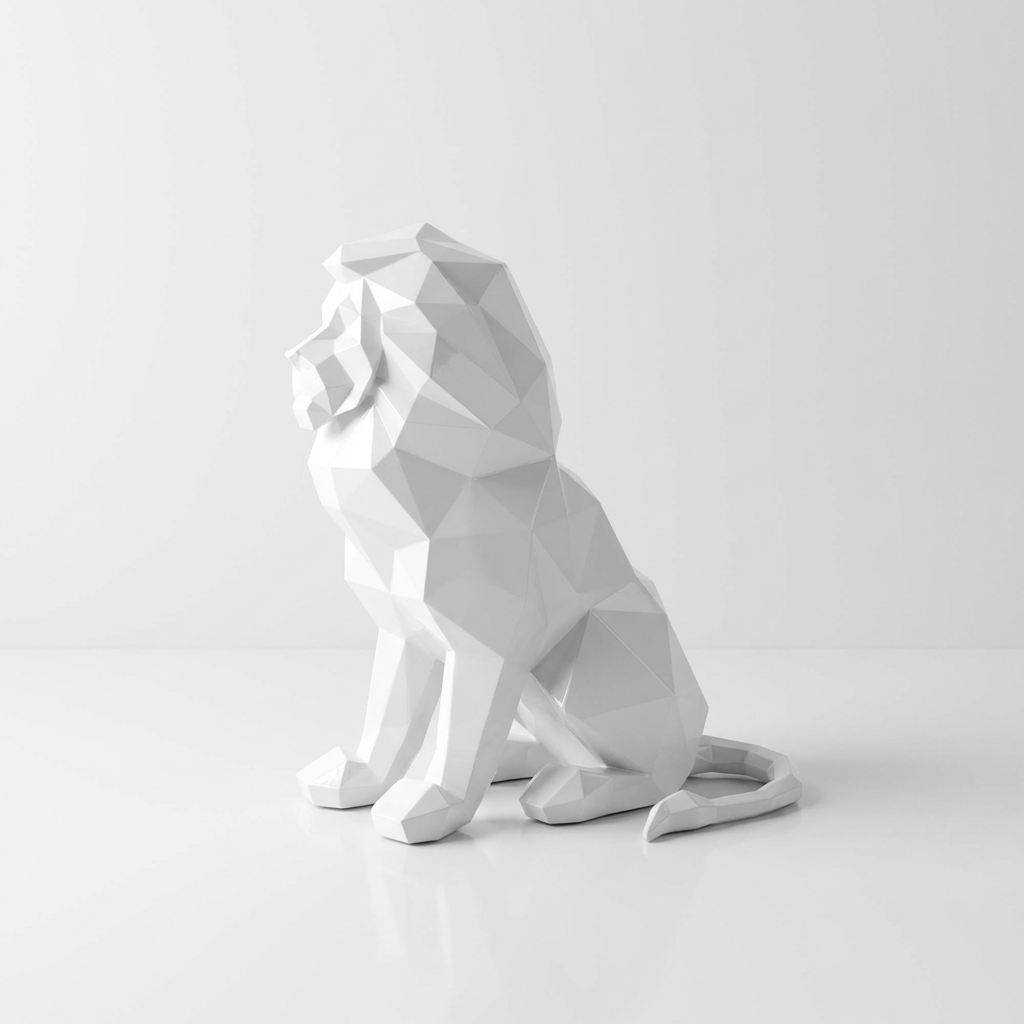 Grande Sculpture Lion Polygone en Résine - Sculpture Origami