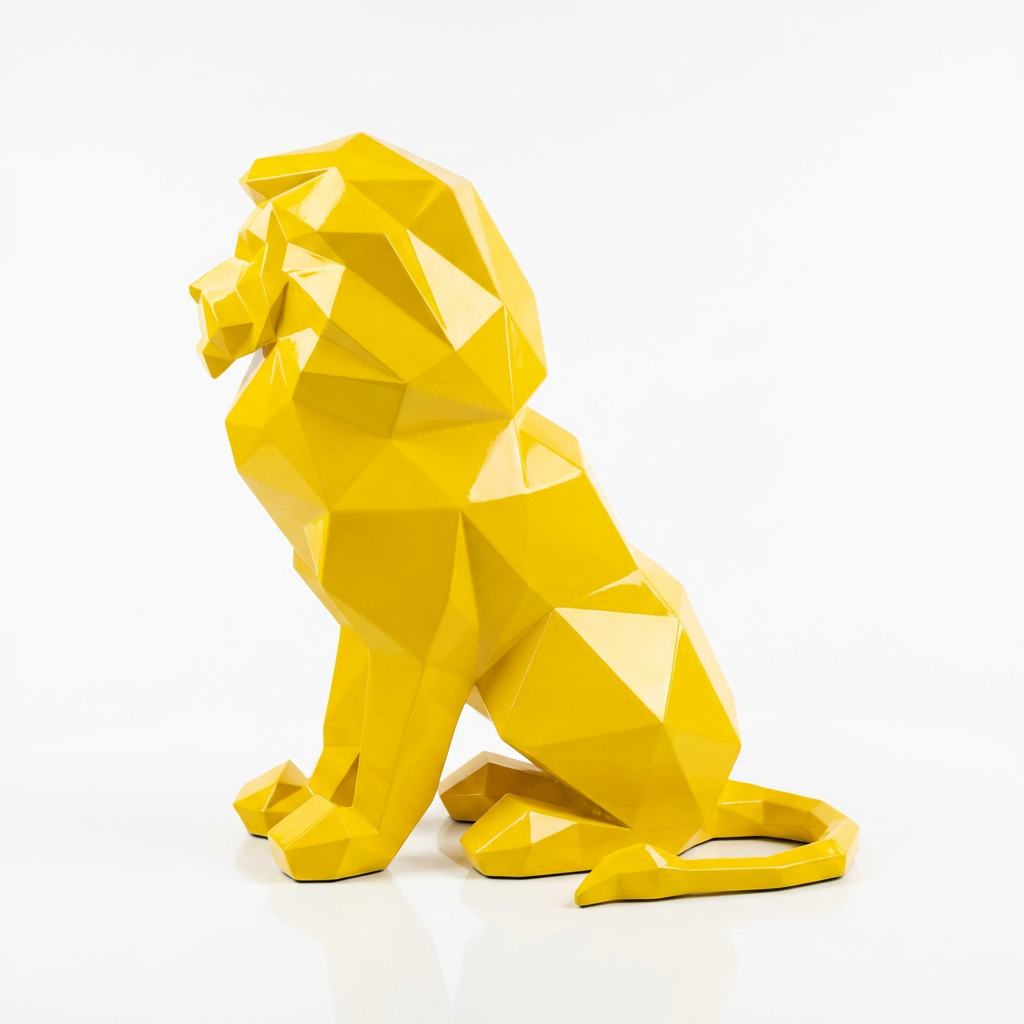 Grande Sculpture Lion Polygone en Résine - Sculpture Origami
