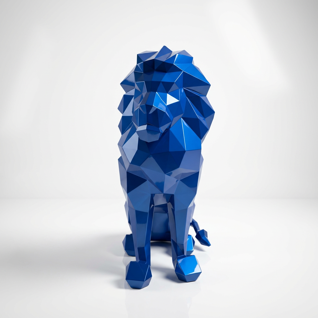 Grande Sculpture Lion Polygone en Résine - Sculpture Origami