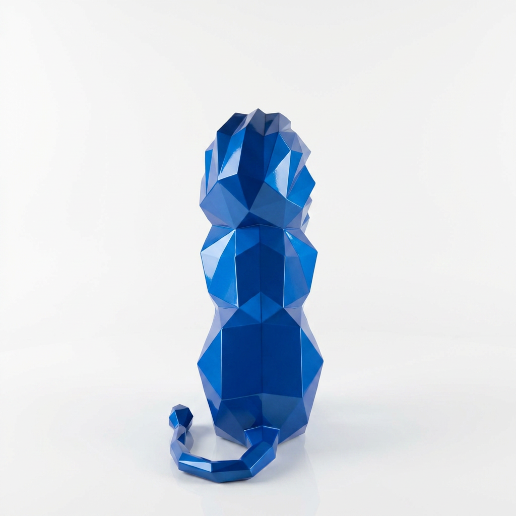 Grande Sculpture Lion Polygone en Résine - Sculpture Origami