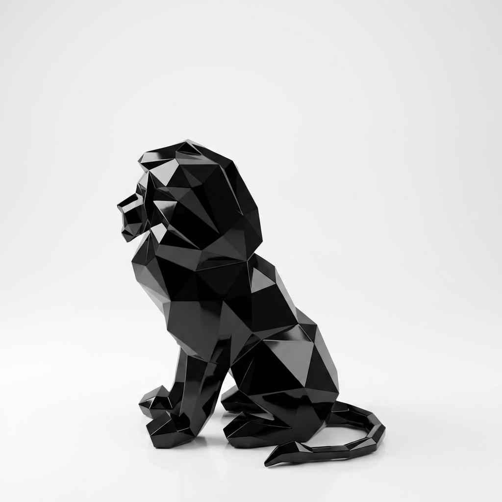 Grande Sculpture Lion Polygone en Résine - Sculpture Origami