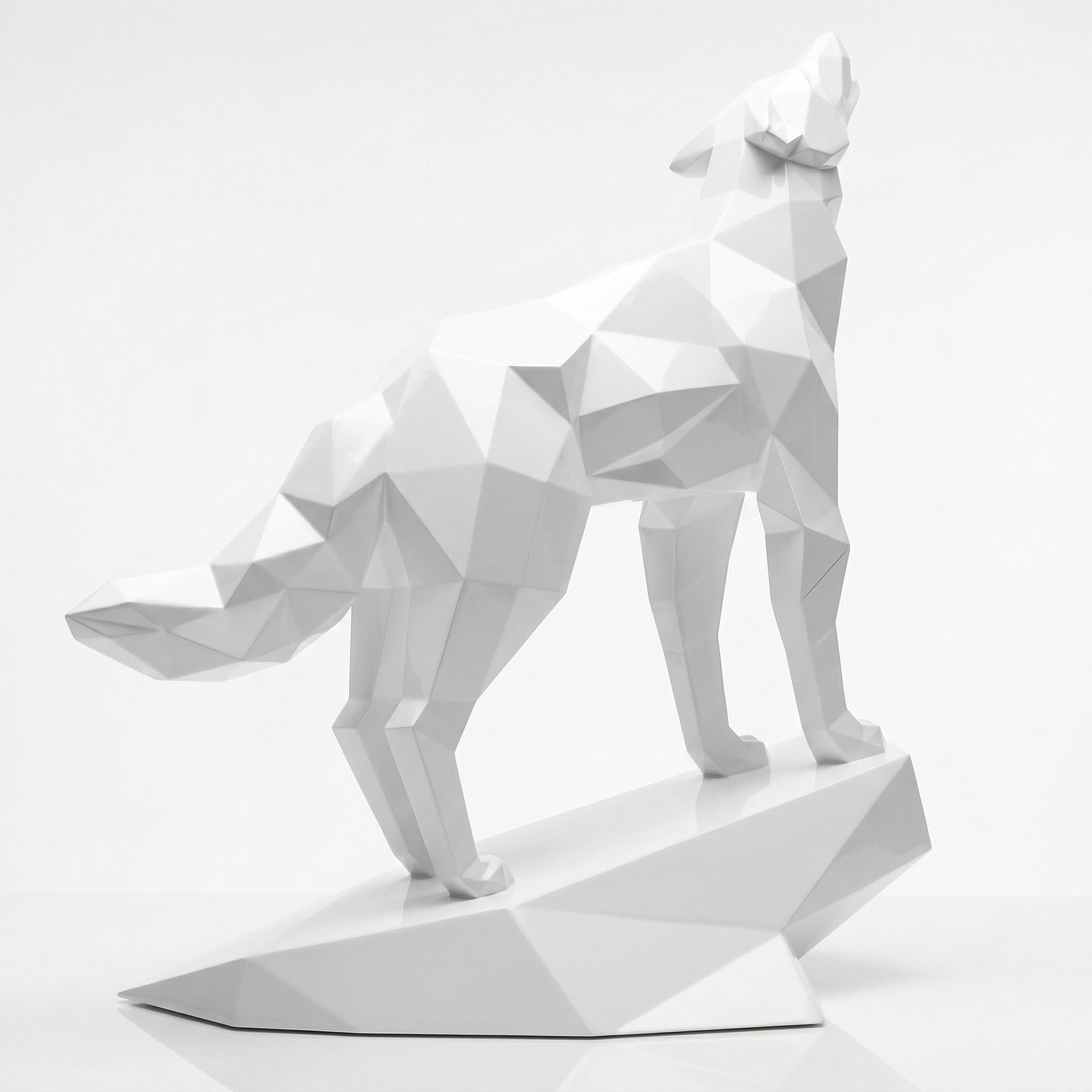 Grande Sculpture Loup Origami Facettée - Sculpture Origami