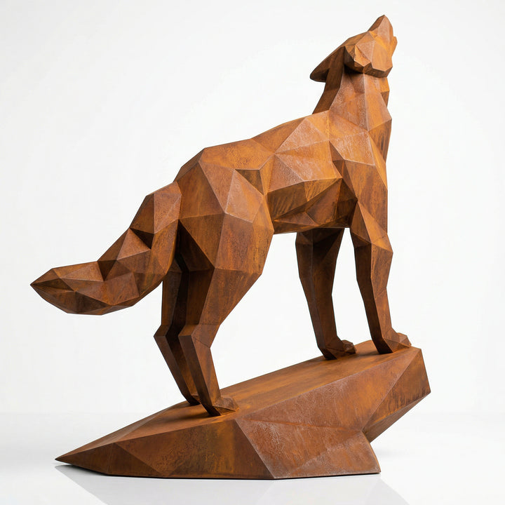Grande Sculpture Loup Origami Facettée - Sculpture Origami