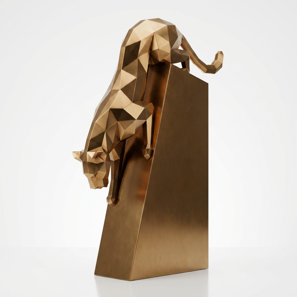 Grande Sculpture Origami Panthère en Descente - Sculpture Origami
