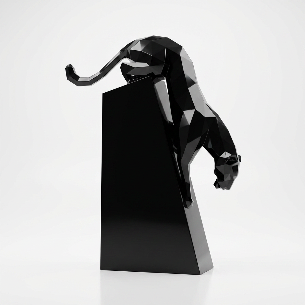 Grande Sculpture Origami Panthère en Descente - Sculpture Origami