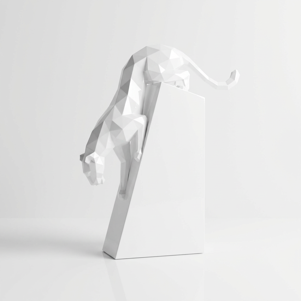 Grande Sculpture Origami Panthère en Descente - Sculpture Origami