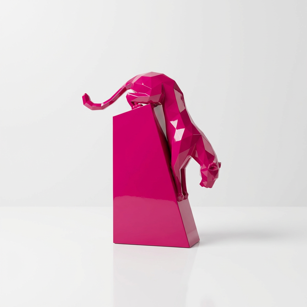 Grande Sculpture Origami Panthère en Descente - Sculpture Origami
