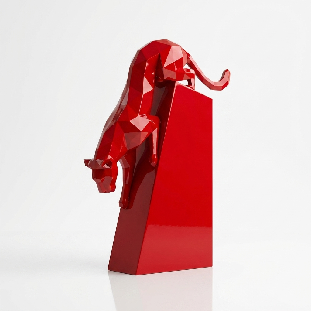Grande Sculpture Origami Panthère en Descente - Sculpture Origami