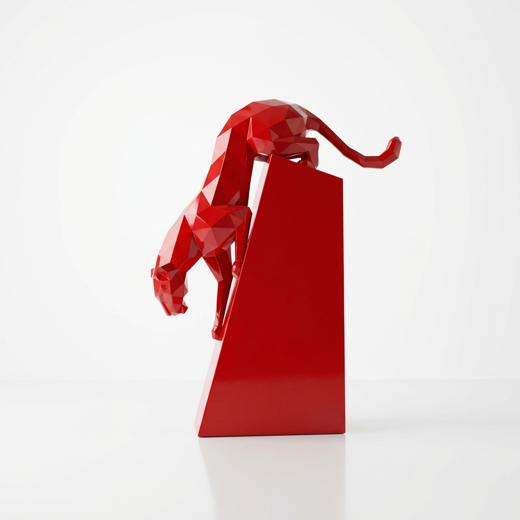 Grande Sculpture Origami Panthère en Descente - Sculpture Origami