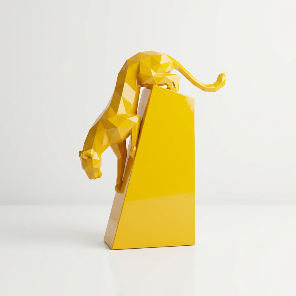 Grande Sculpture Origami Panthère en Descente - Sculpture Origami