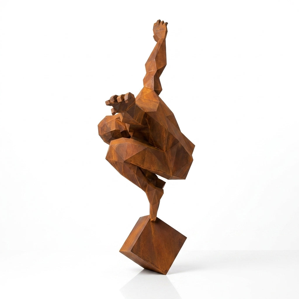 Grande Sculpture Origami Polygonal Balance en Corten - Sculpture Origami