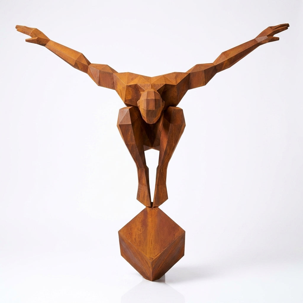 Grande Sculpture Origami Polygonal Balance en Corten - Sculpture Origami