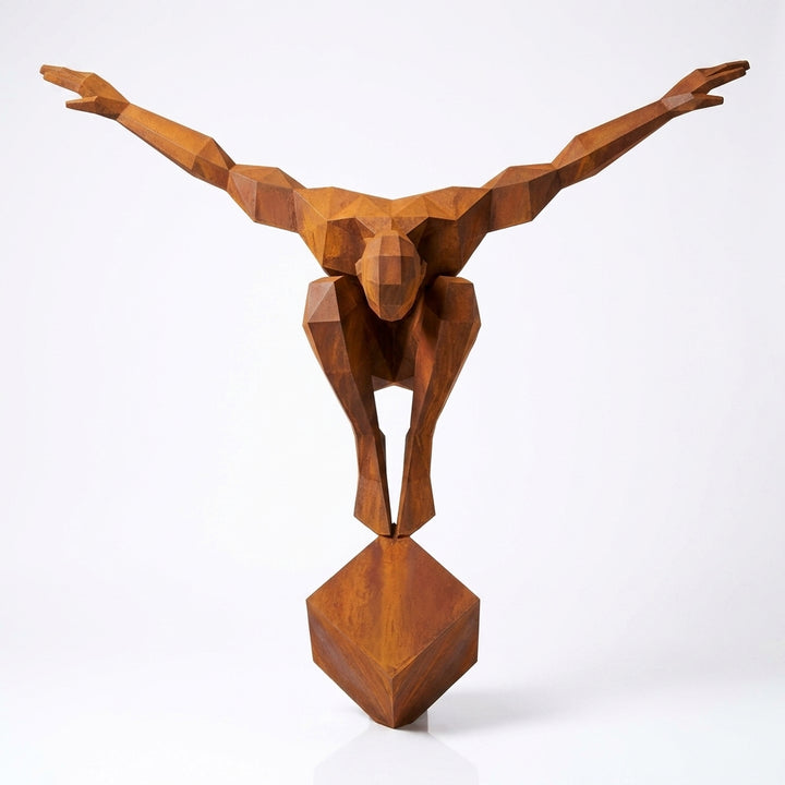 Grande Sculpture Origami Polygonal Balance en Corten - Sculpture Origami