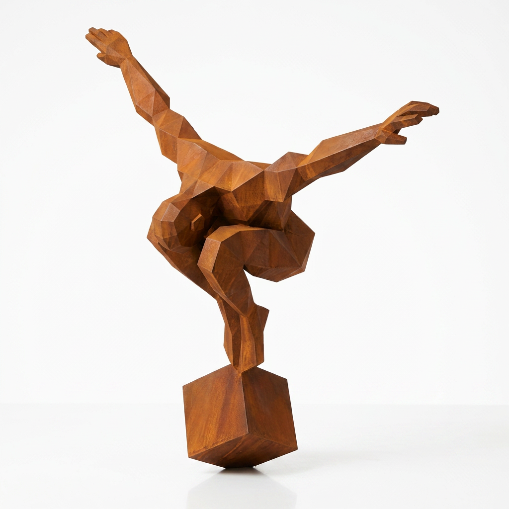 Grande Sculpture Origami Polygonal Balance en Corten - Sculpture Origami