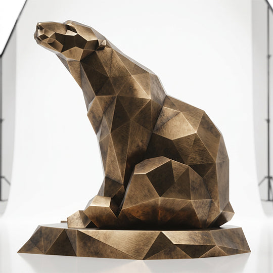 Grande Sculpture Ours Assis Facettée - Sculpture Origami