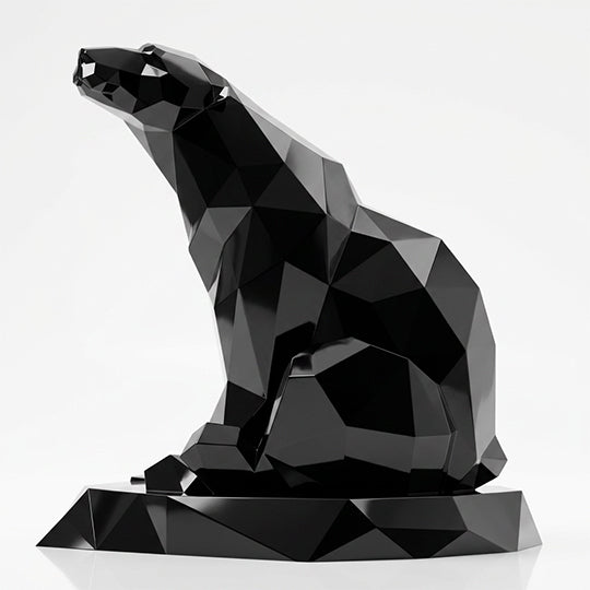 Grande Sculpture Ours Assis Facettée - Sculpture Origami