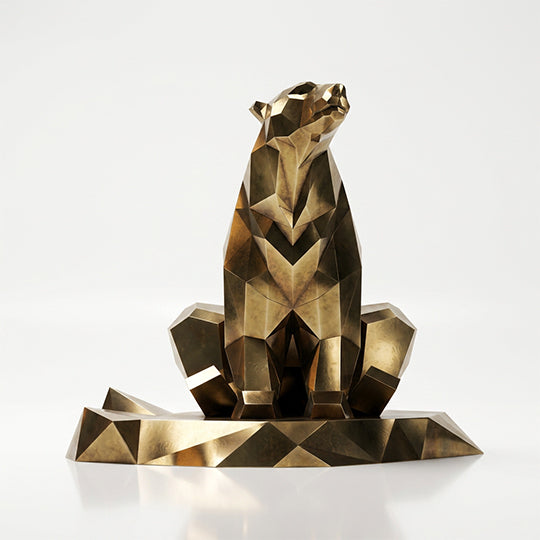 Grande Sculpture Ours Assis Facettée - Sculpture Origami