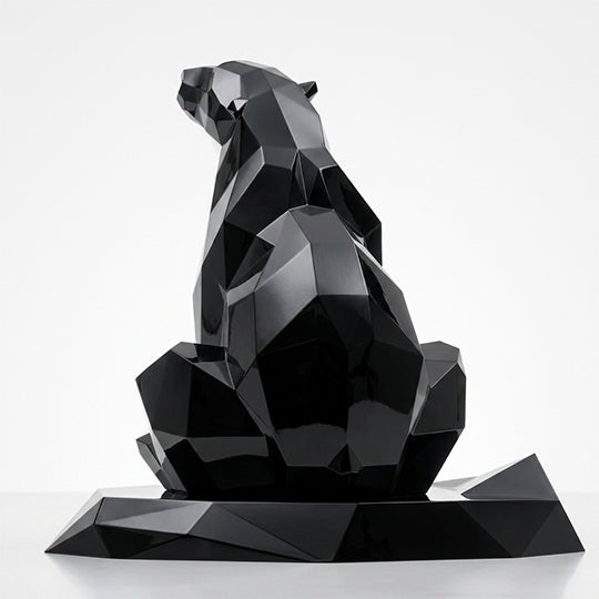 Grande Sculpture Ours Assis Facettée - Sculpture Origami