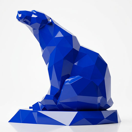 Grande Sculpture Ours Assis Facettée - Sculpture Origami