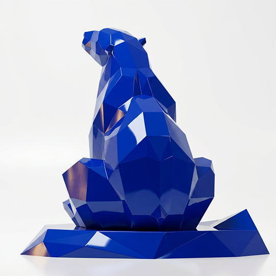 Grande Sculpture Ours Assis Facettée - Sculpture Origami