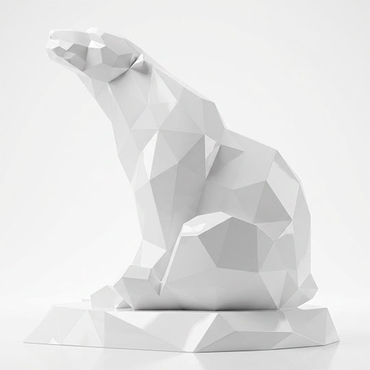 Grande Sculpture Ours Assis Facettée - Sculpture Origami