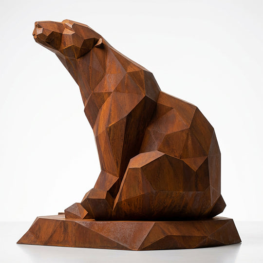 Grande Sculpture Ours Assis Facettée - Sculpture Origami