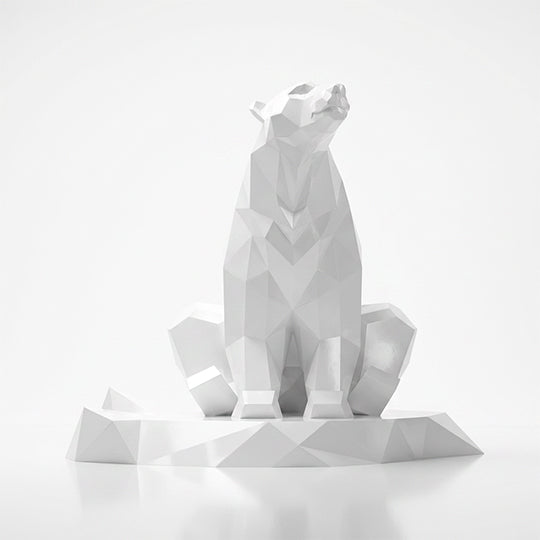 Grande Sculpture Ours Assis Facettée - Sculpture Origami