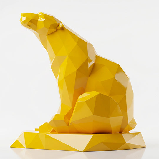 Grande Sculpture Ours Assis Facettée - Sculpture Origami
