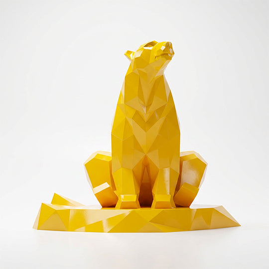 Grande Sculpture Ours Assis Facettée - Sculpture Origami