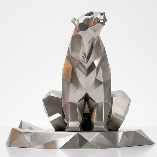 Grande Sculpture Ours Assis Facettée - Sculpture Origami