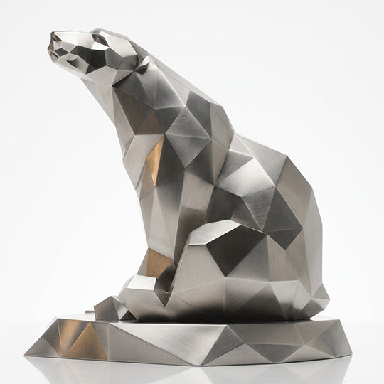 Grande Sculpture Ours Assis Facettée - Sculpture Origami