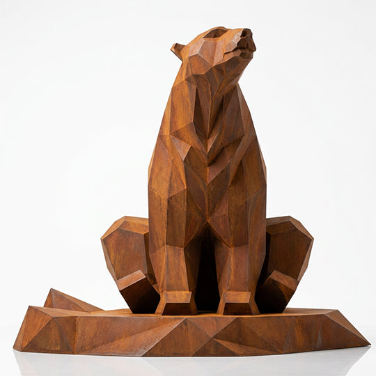 Grande Sculpture Ours Assis Facettée - Sculpture Origami