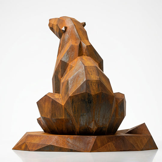 Grande Sculpture Ours Assis Facettée - Sculpture Origami